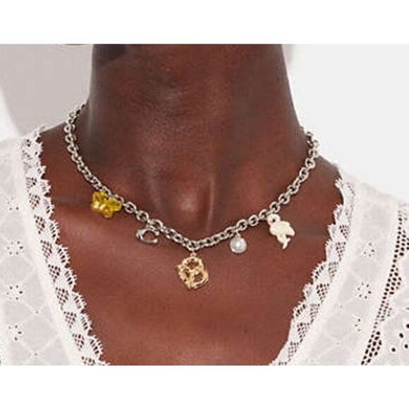 Coach Silver Multicolor Bumble Bee Pretzel Adjustable Charm Necklace - Picture 1 of 6